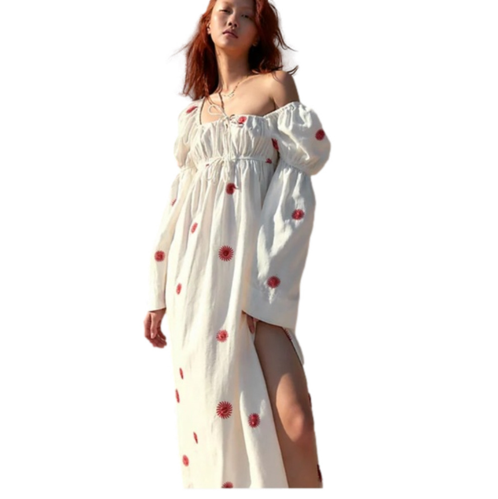 Free People Boho White Emory Embroidered Midi Dress -Oversized Small - NWOT - Picture 2 of 13